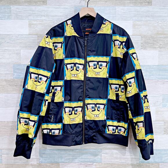 Members Only x Nickelodeon Spongebob Bomber Jacket Black Full Zip Mens Large - Picture 1 of 8